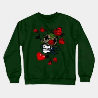 tattoo style skull with roses Crewneck Sweatshirt